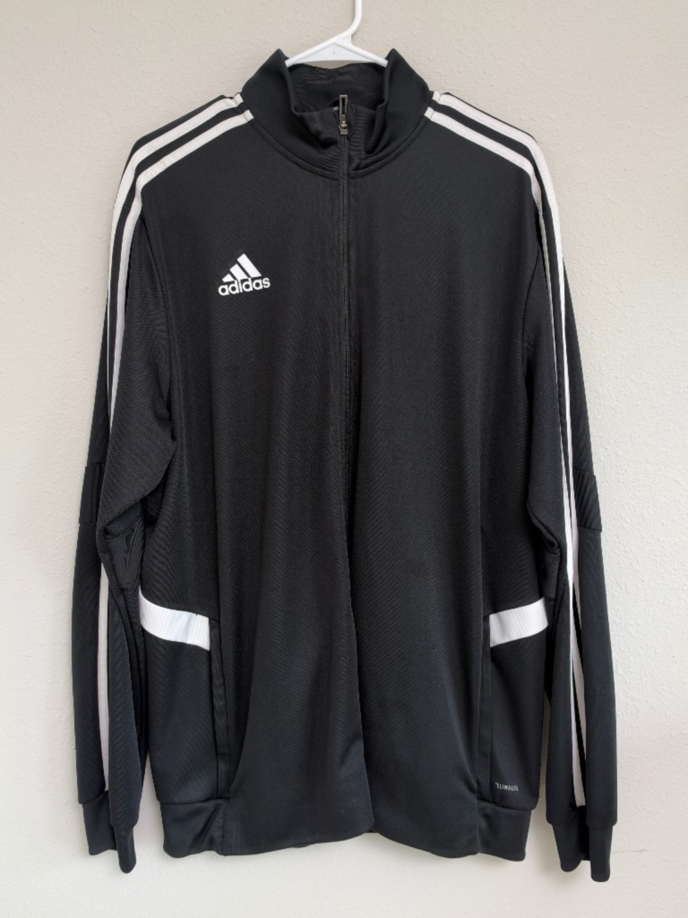 Adidas Men's XL Black White 3 Stripe Climalite Full Zip Track Jacket - Picture 1 of 8